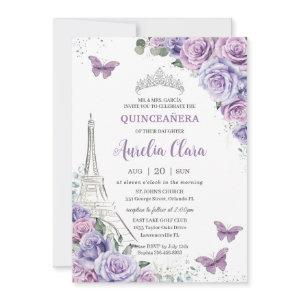 Quinceañera Purple Floral Paris Eiffel Butterflies