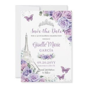 Quinceañera Purple Floral Paris Eiffel Butterflies Save The Date