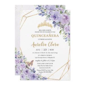 Quinceañera Purple Floral Princess Crown Butterfly