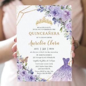 Quinceañera Purple Floral Princess Gown Tiara Invi