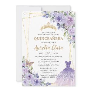 Quinceañera Purple Floral Princess Gown Tiara