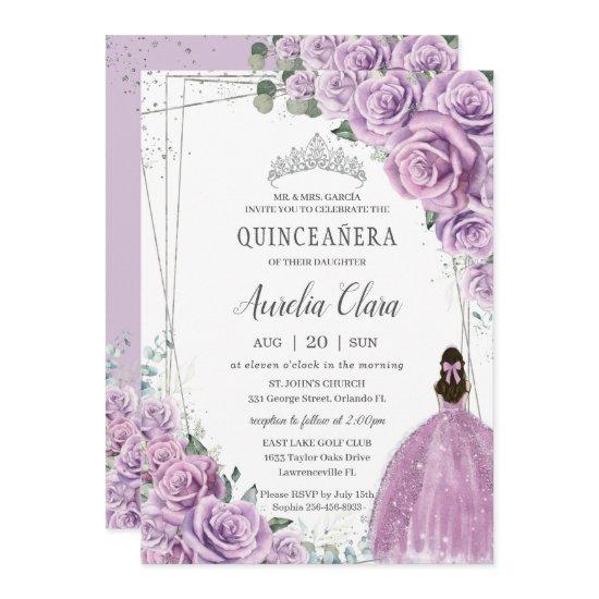 Quinceañera Purple Floral Princess Silver Birthday