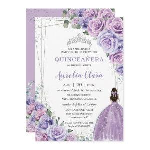 Quinceañera Purple Floral Princess Silver Birthday