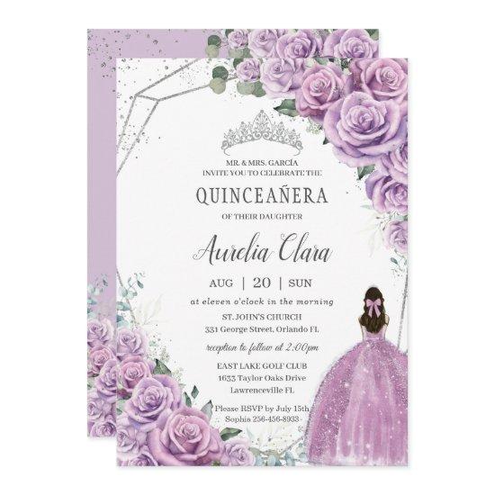 Quinceañera Purple Floral Princess Silver Birthday