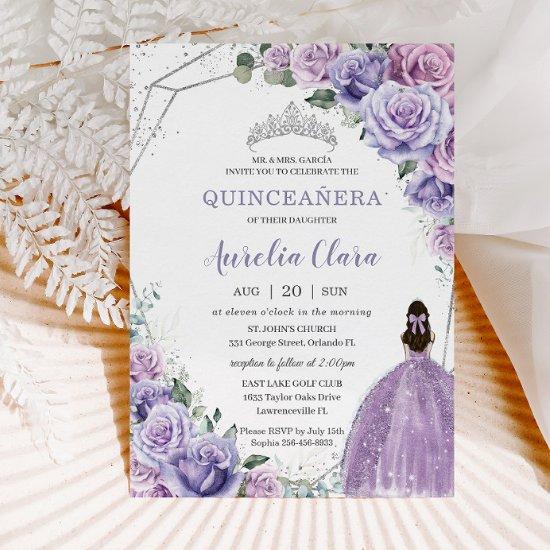 Quinceañera Purple Floral Princess Silver Birthday