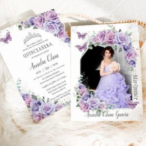 Quinceañera Purple Floral Roses Butterflies Photo