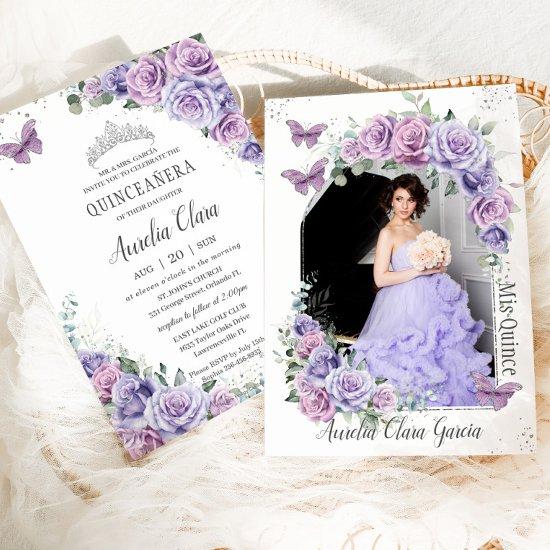Quinceañera Purple Floral Roses Butterflies Photo