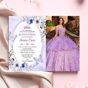 Quinceañera Purple Floral Tiara Butterflies Photo