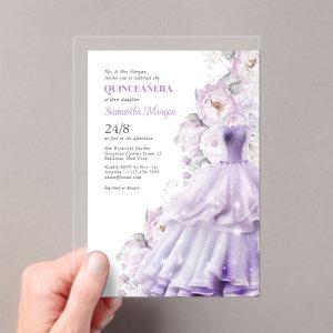Quinceanera Purple Flowers Formal Ball Dress Acrylic