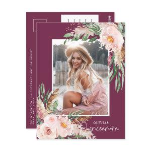 Quinceañera purple girly floral photo birthday postcard
