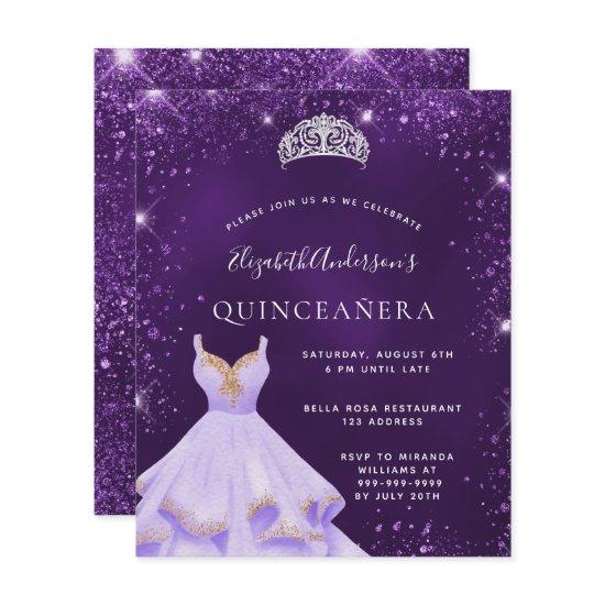 Quinceanera purple glitter dress tiara