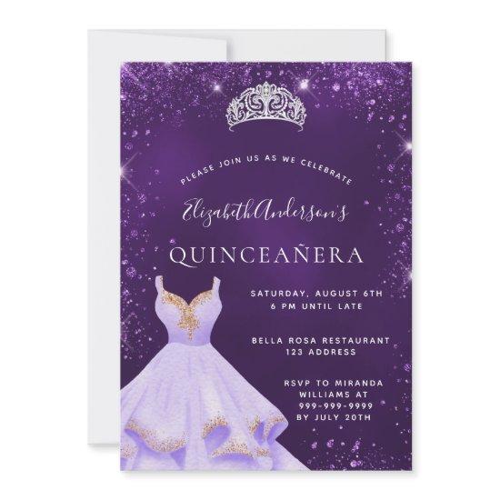 Quinceanera purple glitter dust dress tiara