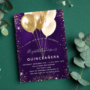 Quinceanera purple gold glitter balloons  postcard