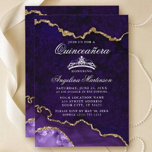 Quinceanera Purple Gold Marble Agate Geode