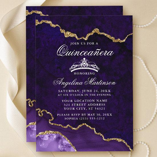 Quinceanera Purple Gold Marble Agate Geode