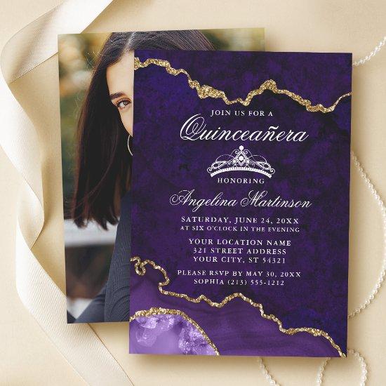 Quinceanera Purple Gold Marble Agate Geode Photo