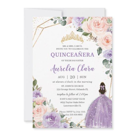 Quinceañera Purple Lavender Blush Floral Gold