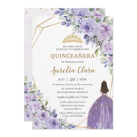 Quinceañera Purple Lavender Floral Gold Princess I