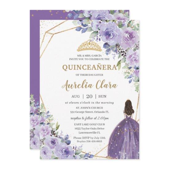 Quinceañera Purple Lavender Floral Gold Princess