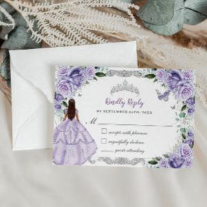 Quinceañera Purple Lavender Floral Princess Dress RSVP Card