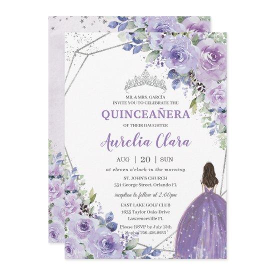 Quinceañera Purple Lavender Floral Silver Princess