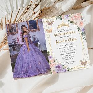Quinceañera Purple Lilac Blush Floral Butterflies