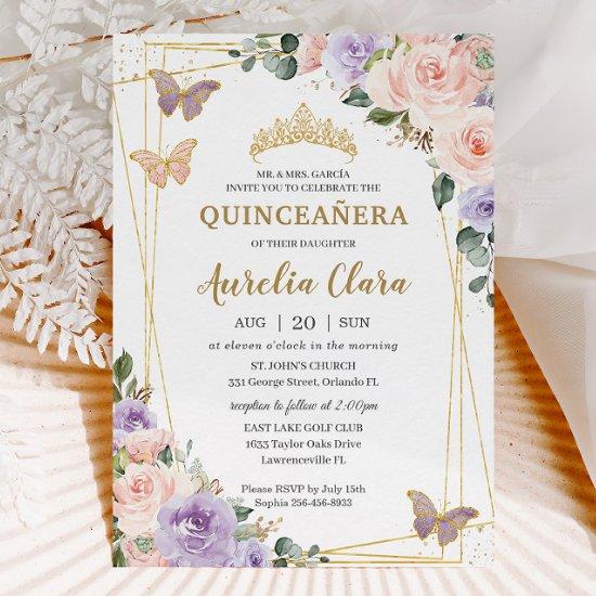 Quinceañera Purple Lilac Blush Floral Butterflies