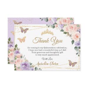 Quinceañera Purple Lilac Blush Floral Butterflies Thank You Card