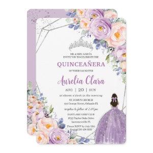 Quinceañera Purple Lilac Blush Floral Silver Dress