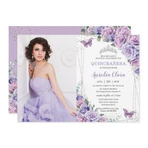 Quinceañera Purple Lilac Floral Butterflies Silver