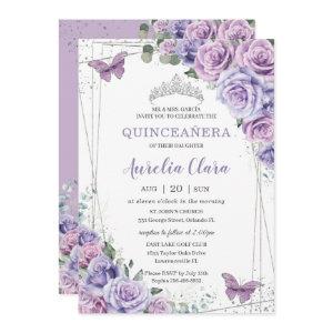 Quinceañera Purple Lilac Floral Butterflies Silver