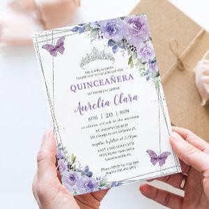 Quinceañera Purple Lilac Floral Butterflies Silver
