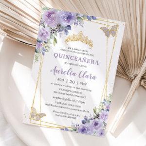 Quinceañera Purple Lilac Floral Butterflies Tiara