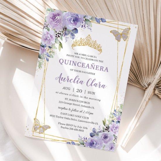 Quinceañera Purple Lilac Floral Butterflies Tiara