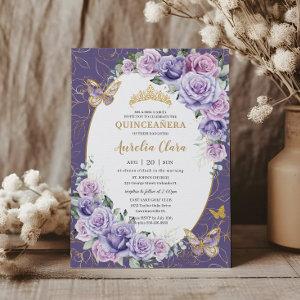 Quinceañera Purple Lilac Floral Gold Butterflies