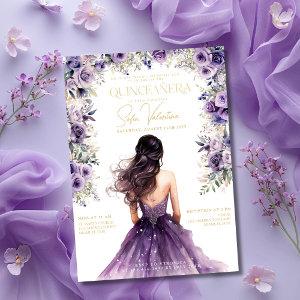 Quinceañera Purple Lilac Floral Gold Princess Gown