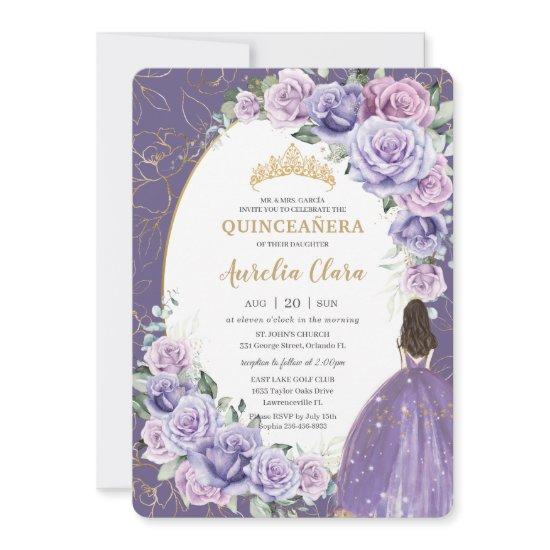 Quinceañera Purple Lilac Floral Gold Princess
