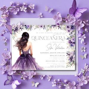 Quinceañera Purple Lilac Floral Silver Gown