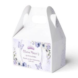 Quinceañera Purple Lilac Floral Tiara Butterflies  Favor Boxes