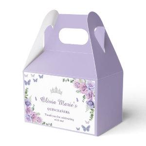 Quinceañera Purple Lilac Floral Tiara Butterflies Favor Boxes