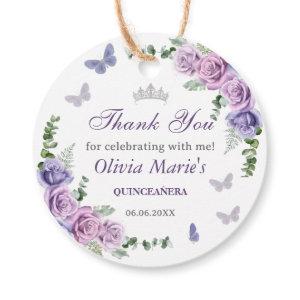 Quinceañera Purple Lilac Floral Tiara Butterflies Favor Tags
