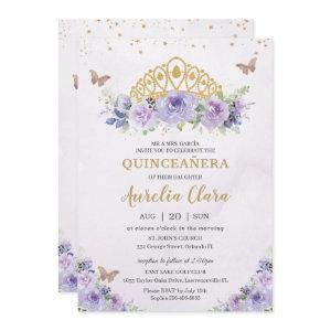 Quinceañera Purple Lilac Floral Tiara Butterflies