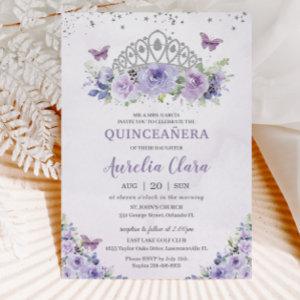 Quinceañera Purple Lilac Floral Tiara Butterflies
