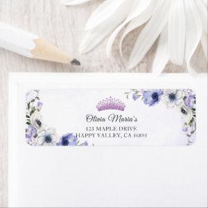 Quinceañera Purple Lilac Floral Tiara Butterflies  Label