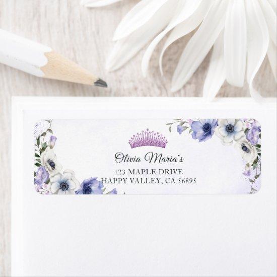 Quinceañera Purple Lilac Floral Tiara Butterflies  Label