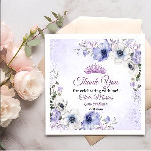 Quinceañera Purple Lilac Floral Tiara Butterflies  Napkins