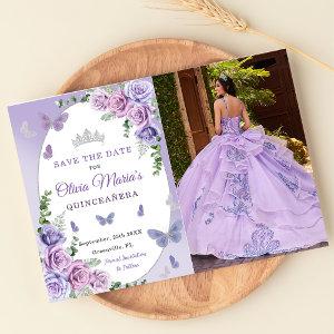 Quinceañera Purple Lilac Floral Tiara Butterflies  Save The Date