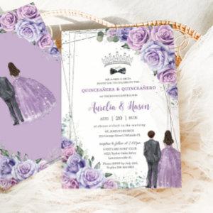 Quinceañera Purple Lilac Floral Twins Boy Girl