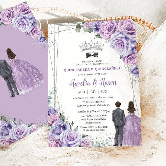 Quinceañera Purple Lilac Floral Twins Boy Girl