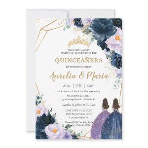 Quinceañera Purple Lilac Navy Blue Floral Twins